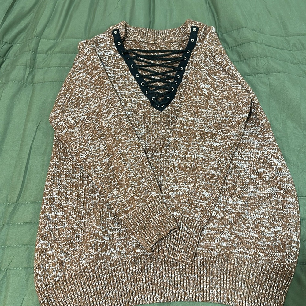 Brown and white sweater